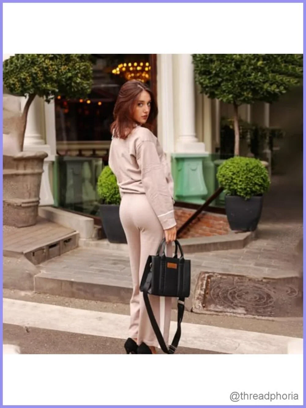 Whipstitch Tote Bag Satchel Zipper Top-handle Purse with Detachable Strap
